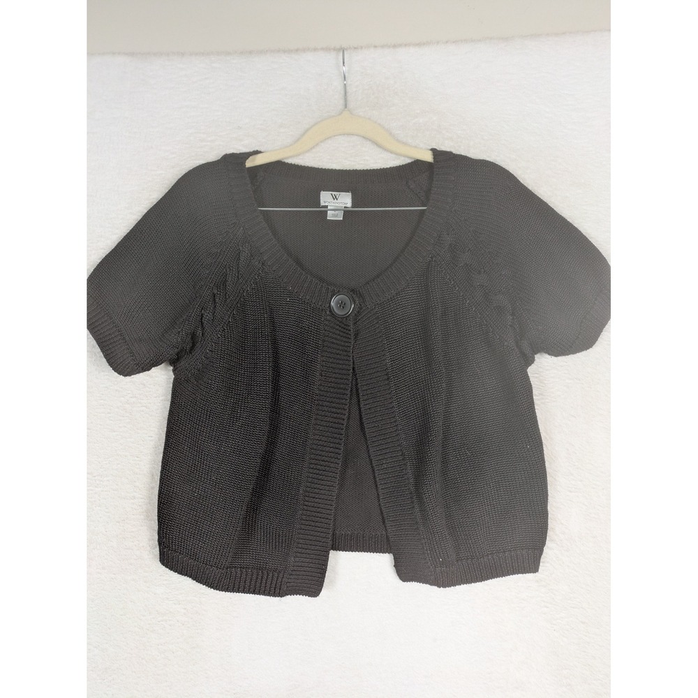 Worthington Cardigan Women's Large Black Short Sleeve Cable Knit Cropped Shrug